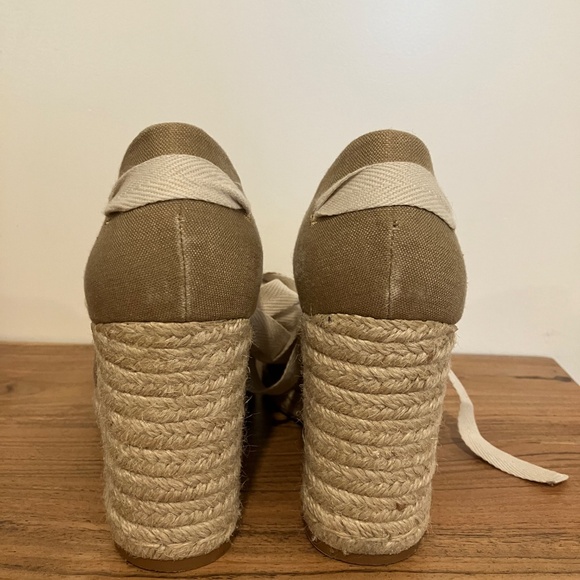 Reformation Camille Linen Lace-Up Wedge Espadrilles Khaki Size 8.5 - Picture 4 of 7